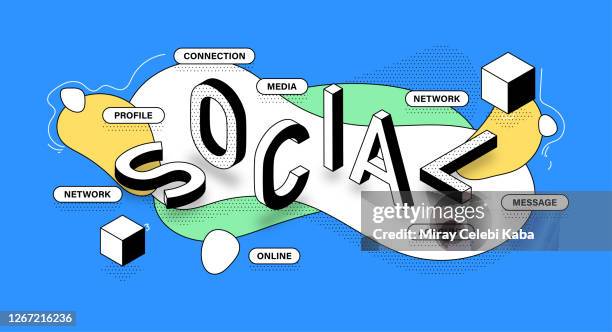 social isometric banner design - social media marketing stock illustrations