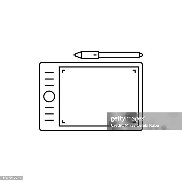graphics tablet line icon - creative director stock illustrations