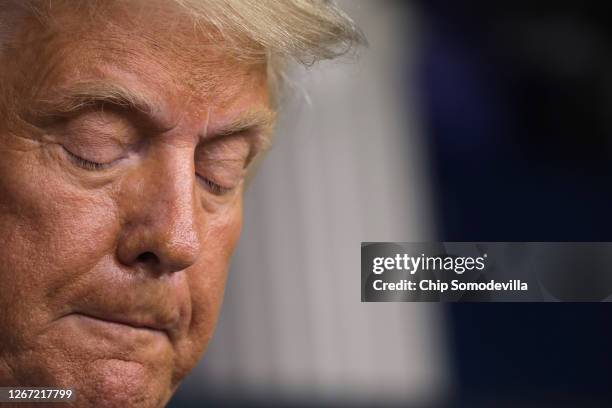 President Donald Trump holds a news conference in the Brady Press Briefing Room at the White House August 19, 2020 in Washington, DC. Trump called...