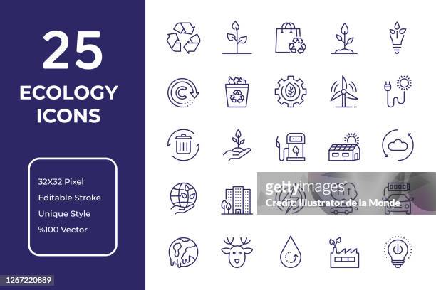 ecology line icon design - environmental issues stock illustrations