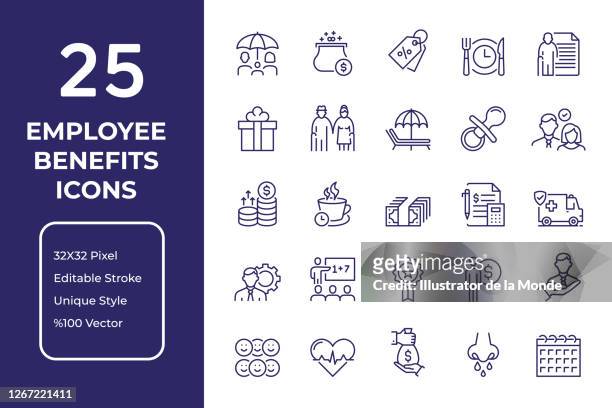ilustrações, clipart, desenhos animados e ícones de design de ícone da linha de benefícios dos funcionários - incentive