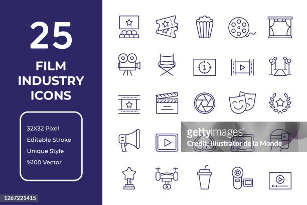 film industry line icon design - arts culture and entertainment stock illustrations