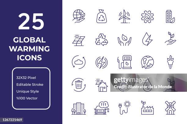 global warming line icon design - water pollution stock-grafiken, -clipart, -cartoons und -symbole