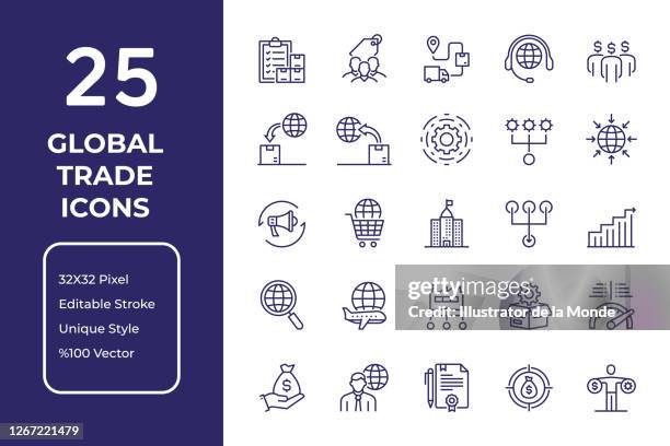 global trade line icon design - purchase order stock illustrations
