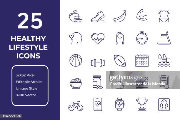 ilustraciones, imágenes clip art, dibujos animados e iconos de stock de diseño de iconos de línea de estilo de vida saludable - healthy lifestyle