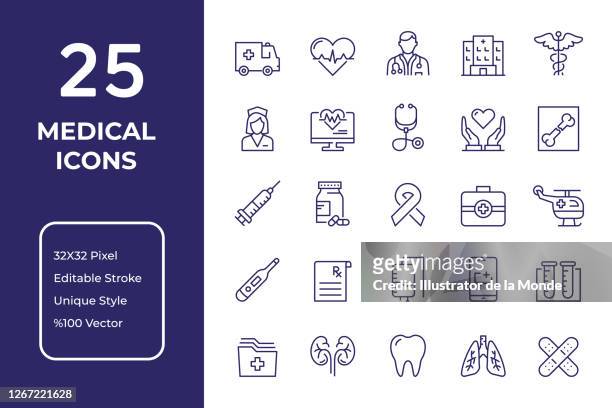 ilustraciones, imágenes clip art, dibujos animados e iconos de stock de diseño de iconos de línea médica - recetas