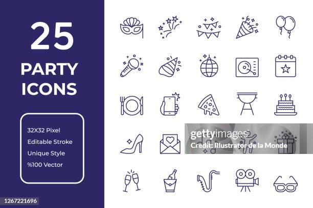 party und feier linie icon design - ballon festival stock-grafiken, -clipart, -cartoons und -symbole