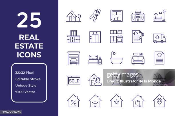 real estate line icon design - floor plan stock illustrations