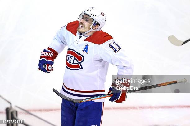 Brendan Gallagher of the Montreal Canadiens celebrates after scoring a goal against the Philadelphia Flyers at 11:30 during the second period in Game...