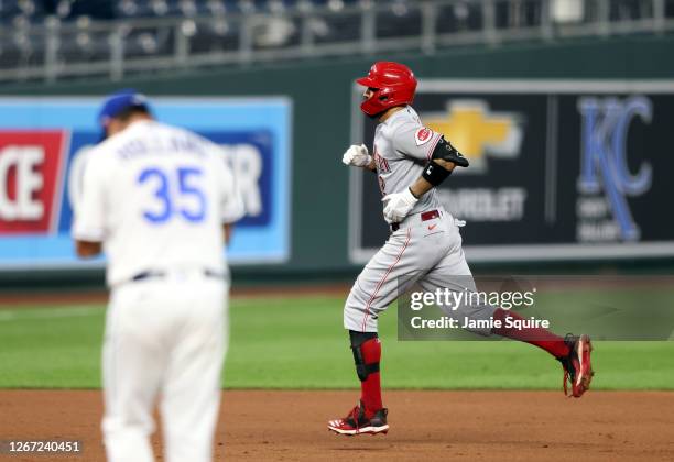 Nicholas Castellanos of the Cincinnati Reds rounds the bases after hitting home run during the 5th inning of game two of a doubleheader against the...