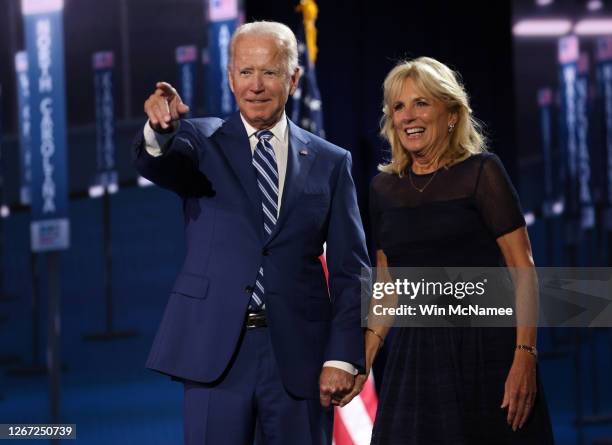 Democratic presidential nominee Joe Biden and his wife Dr. Jill Biden appear on stage after Democratic vice presidential nominee U.S. Sen. Kamala...