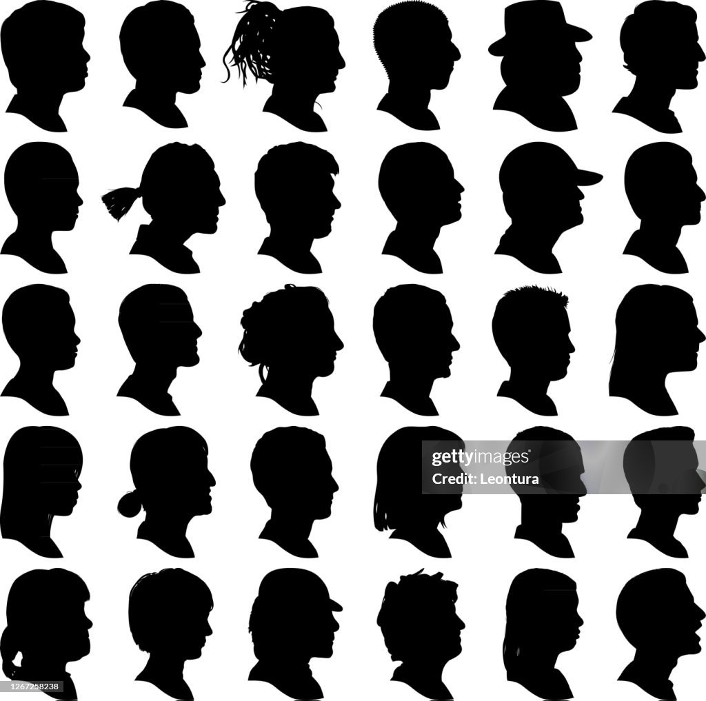 Silhouette del profilo della testa altamente dettagliate