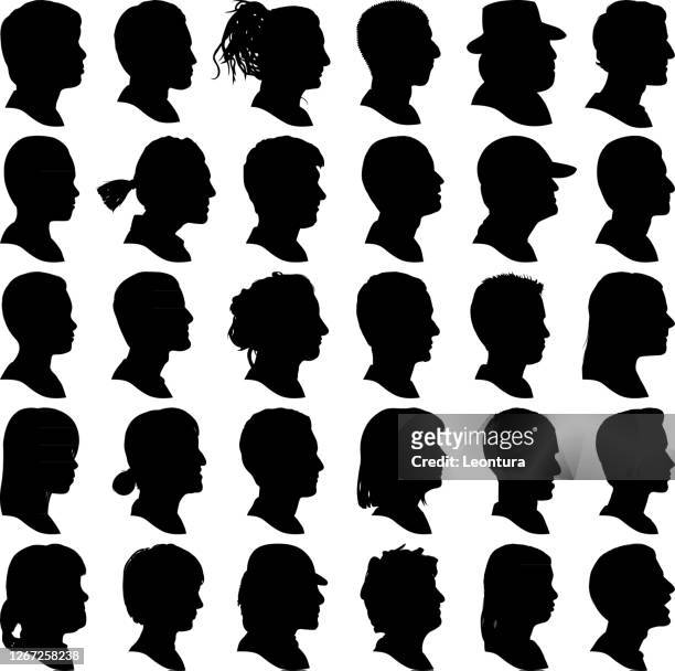 highly detailed head profile silhouettes - in silhouette stock illustrations