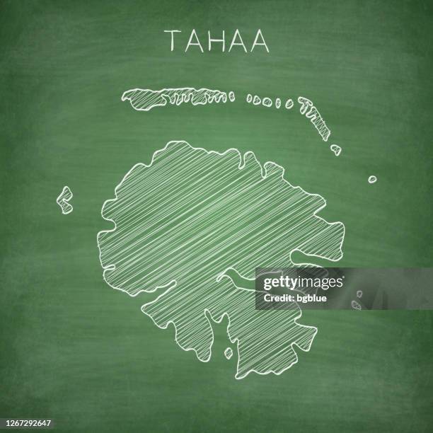 tahaa map drawn on chalkboard - blackboard - french polynesia stock illustrations