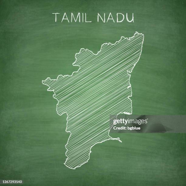 illustrazioni stock, clip art, cartoni animati e icone di tendenza di mappa tamil nadu disegnata alla lavagna - lavagna - tamil nadu