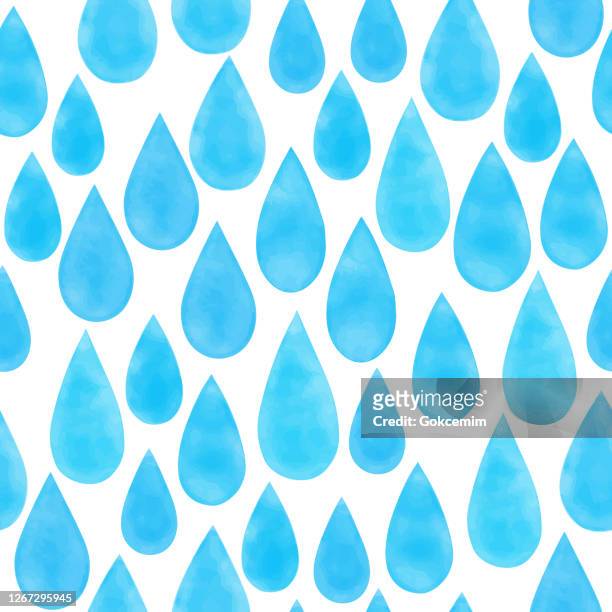 watercolor blue raindrops seamless pattern. hand drawn vector blue raindrops background template for cards, invitations, posters, business cards and flyers. - monsoon stock illustrations