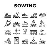 Sowing Agricultural Collection Icons Set Vector