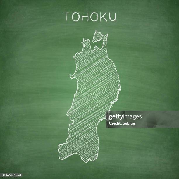 tohoku map drawn on chalkboard - blackboard - slate texture stock illustrations