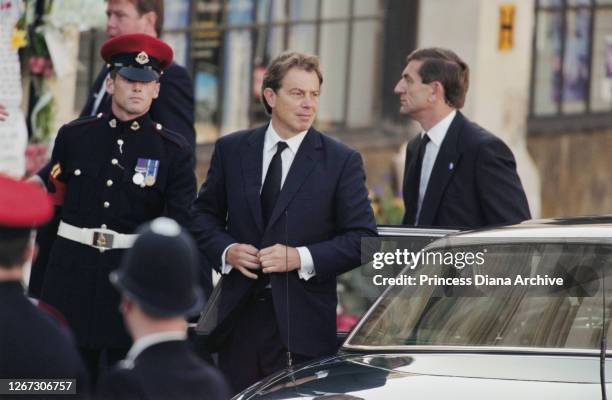 British Prime Minister Tony Blair arriving for the funeral service of Diana, Princess of Wales at Westminster Abbey, London, England, 6th September...