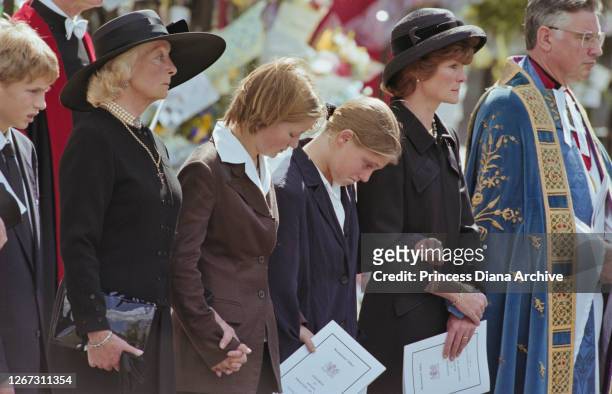 Frances Shand Kydd , mother of Diana, Princess of Wales , Eleanor Fellowes, Laura Fellowes, and Diana's sister Lady Sarah McCorquodale attending the...