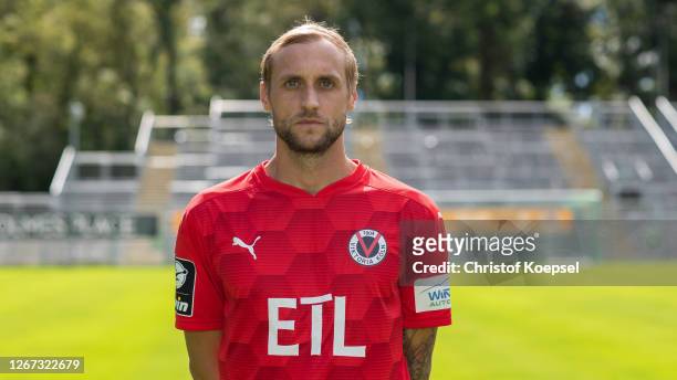 Marcel Risse of Viktoria Koeln poses during the team presentation at Sportpark Hoehenberg on August 20, 2020 in Cologne, Germany.