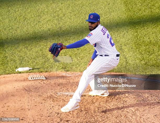 Jeremy Jeffress of the Chicago Cubs throws a pitch during Game Two of a doubleheader against the St. Louis Cardinals at Wrigley Field on August 19,...