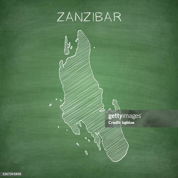 stockillustraties, clipart, cartoons en iconen met zanzibar kaart getekend op krijtbord - blackboard - zanzibar eilandengroep