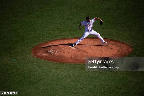 Matt Barnes of the Boston Red Sox pitches in the eighth inning against the Philadelphia Phillies at Fenway Park on August 19, 2020 in Boston,...