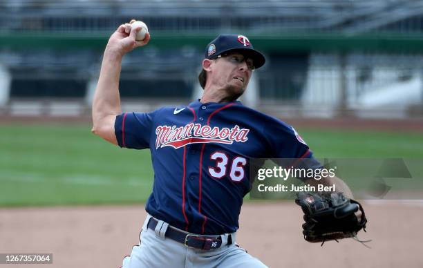 Tyler Clippard of the Minnesota Twins in action during the game against the Pittsburgh Pirates at PNC Park on August 6, 2020 in Pittsburgh,...