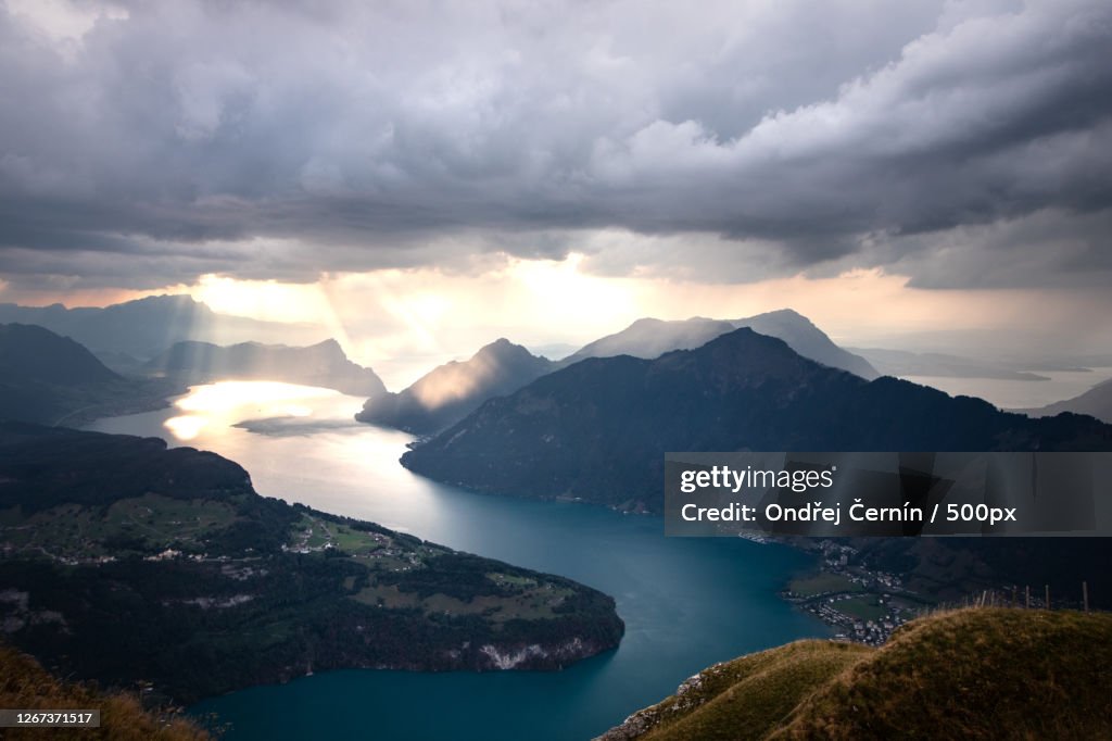 Landscape With Mountains And Sunset Glow, Ingenbohl, Switzerland