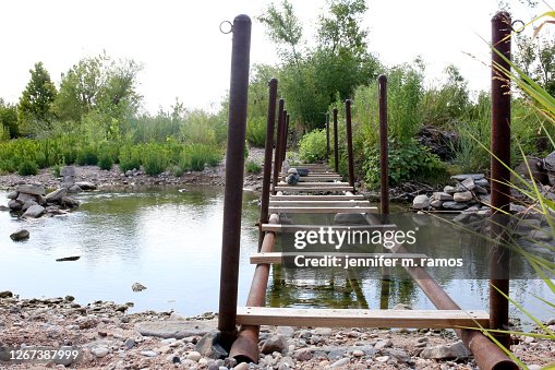Unfinished footbridge at Grenwelge Park in Llano County, located adjacent to the Llano River Unfinished footbridge at Grenwelge Park in Llano County, located adjacent to the Llano River