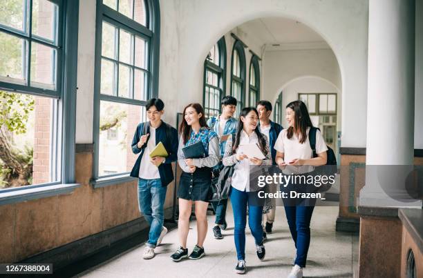 japanese and asian students back to university - chinese students stock pictures, royalty-free photos & images