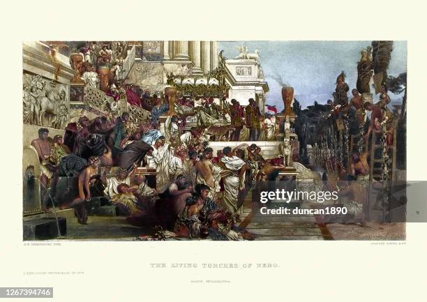 stockillustraties, clipart, cartoons en iconen met het oude rome, nero's fakkels, christelijke martelaren levend verbrand - neoklassiek