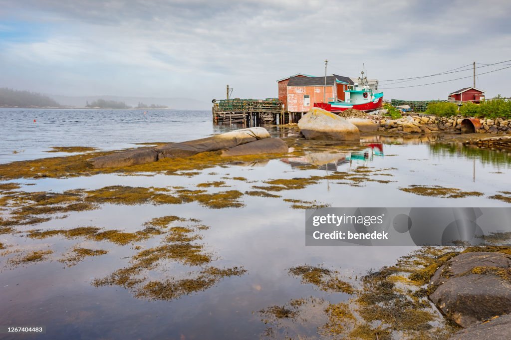 Boat houses at St Margarets Bay in Nova Scotia Canada