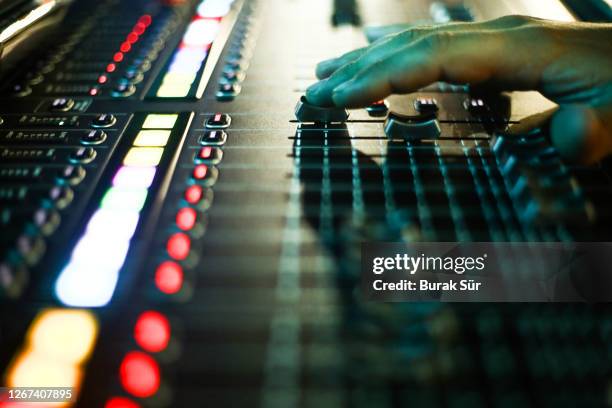sound system control panel and music panel with dj set - dj console stock pictures, royalty-free photos & images