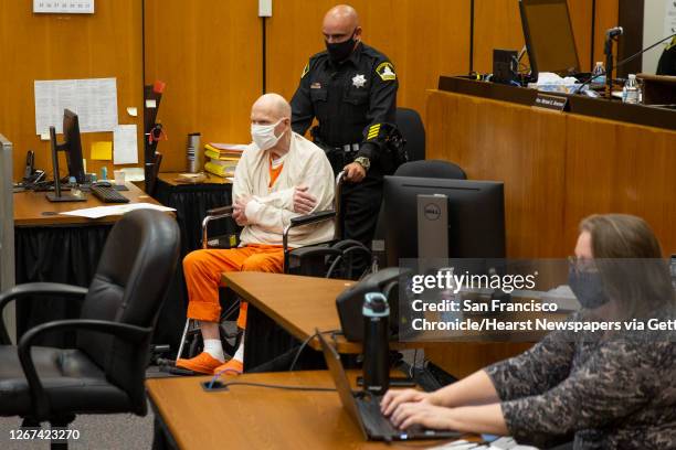 Joseph James DeAngelo in a wheelchair is brought into the courtroom for the third day of victim impact statements at the Gordon D. Schaber Sacramento...