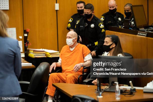 Joseph James DeAngelo is brought to the court room for the first day of victim impact statements at the Gordon D. Schaber Sacramento County...
