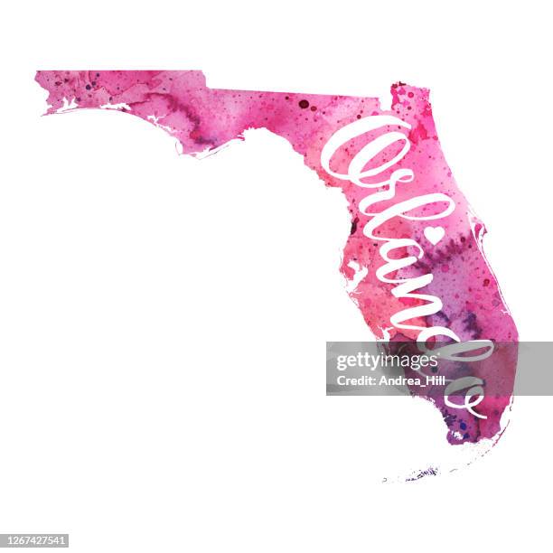 orlando, florida raster watercolor map illustration - orlando florida map stock illustrations