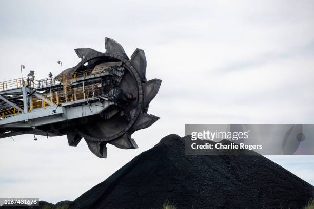 pile of coal with loader - newcastle new south wales stock pictures, royalty-free photos & images