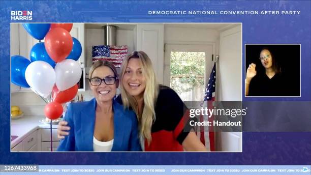 In this screenshot from the DNCC’s livestream of the 2020 Democratic National Convention After Party, Cat Cora and Nicole Cora Ehrlich speak to the...