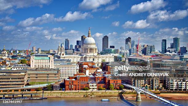 aerial view of financial district. london - central london stock pictures, royalty-free photos & images