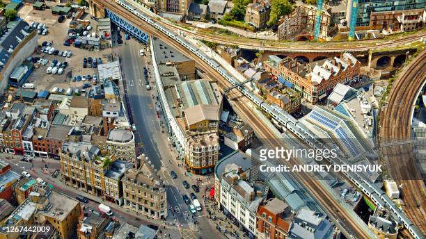 aerial close up view of london downtown - central london stock pictures, royalty-free photos & images