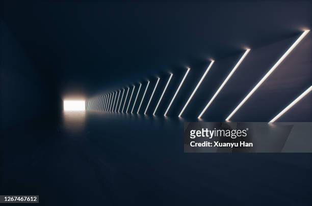 empty futuristic corridor background - luce alla fine del tunnel foto e immagini stock