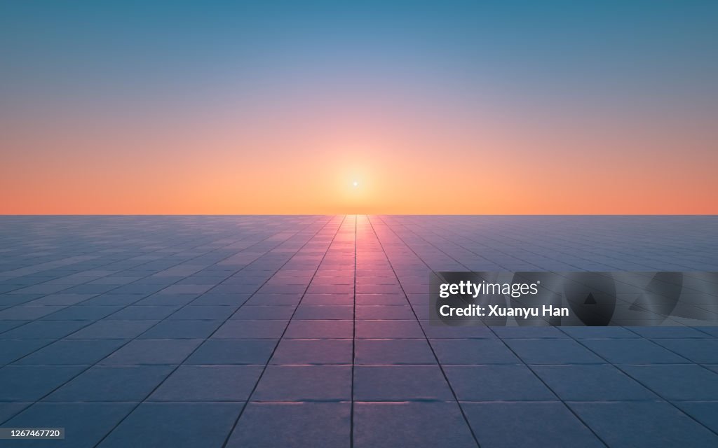 Empty square at sunrise
