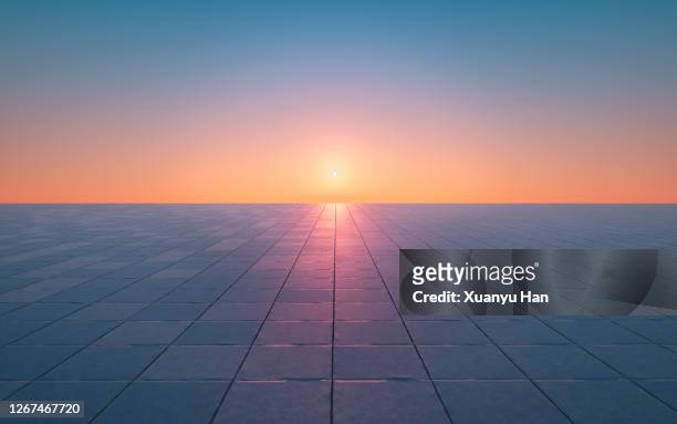 empty square at sunrise - horizon over land imagens e fotografias de stock