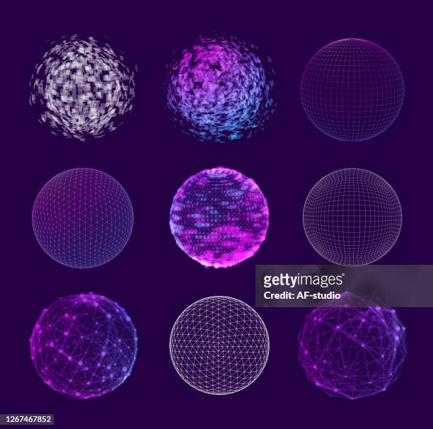 illustrazioni stock, clip art, cartoni animati e icone di tendenza di set di elementi 3d - sfere - particella