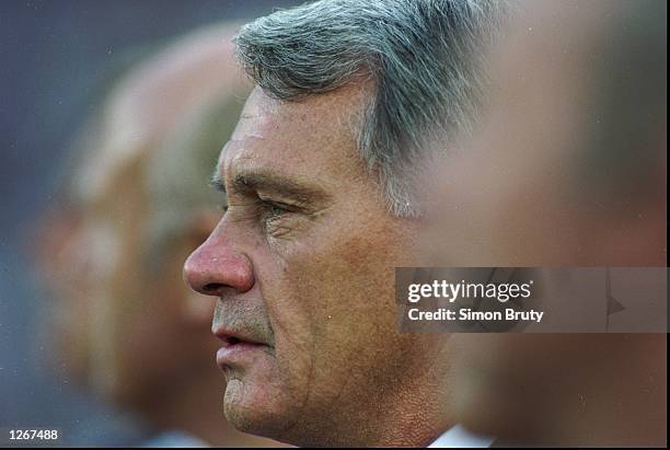 England manager Bobby Robson on the bench during the World Cup semi-final against Germany at the Stadio Delle Alpi in Turin, Italy. The match ended...