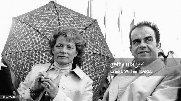 Georges Marchais et son épouse Liliane à la Fête de l'Humanité le 10 septembre 1972 à La Courneuve, France.