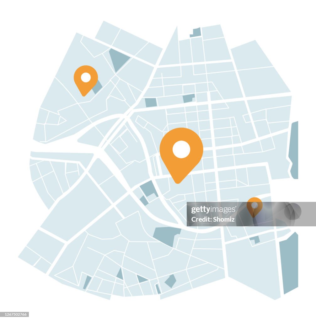 City map with navigation icons