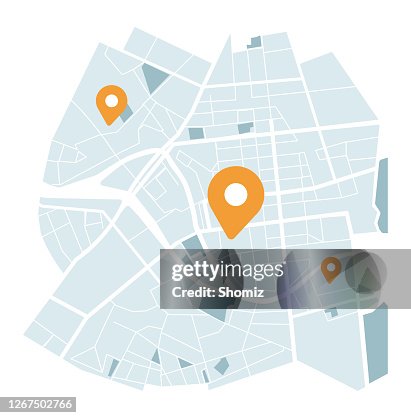 City map with navigation icons City map with navigation icons